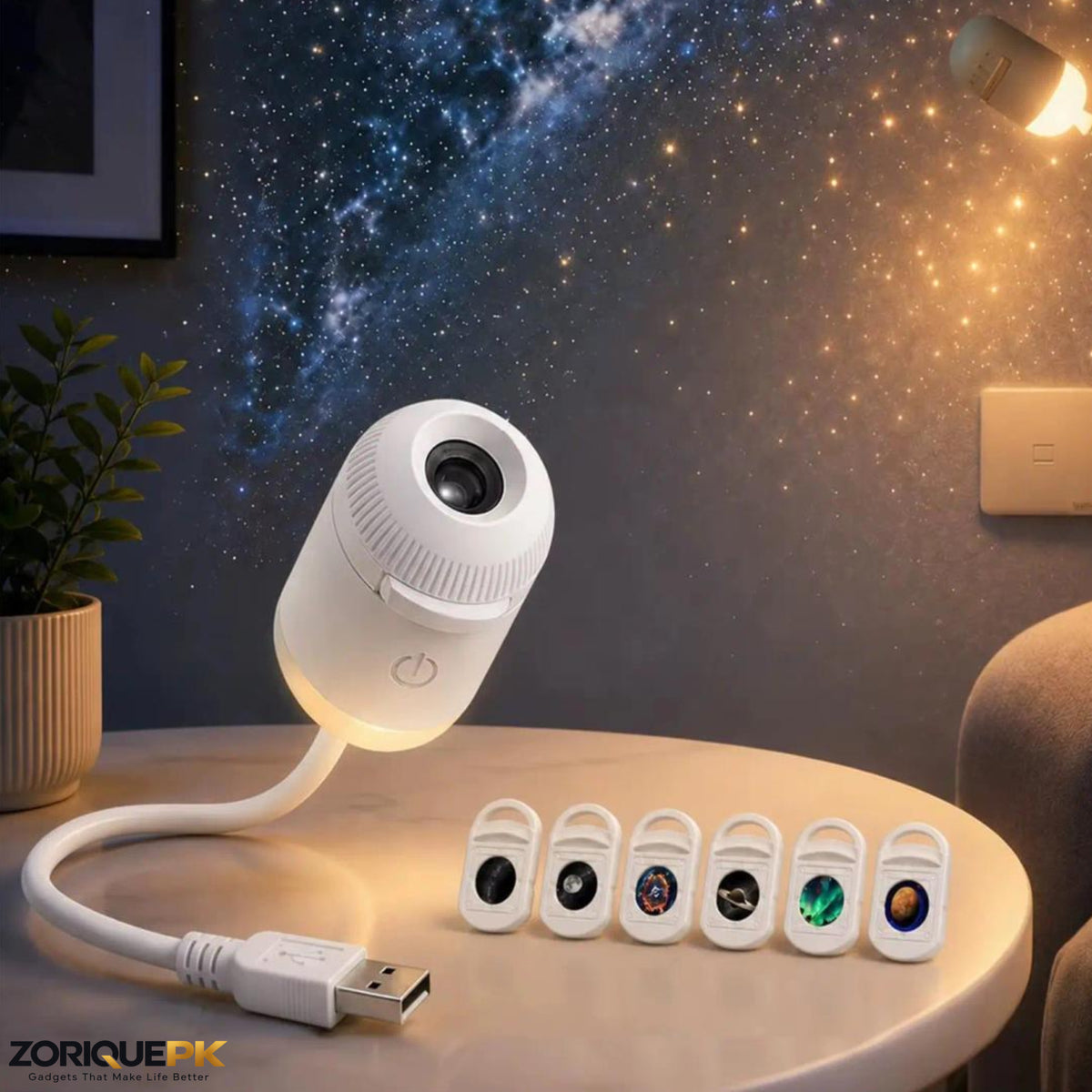 2-in-1 USB Galaxy Star Projector Night Light – 6 Lenses | Adjustable Focus & Flexible Gooseneck